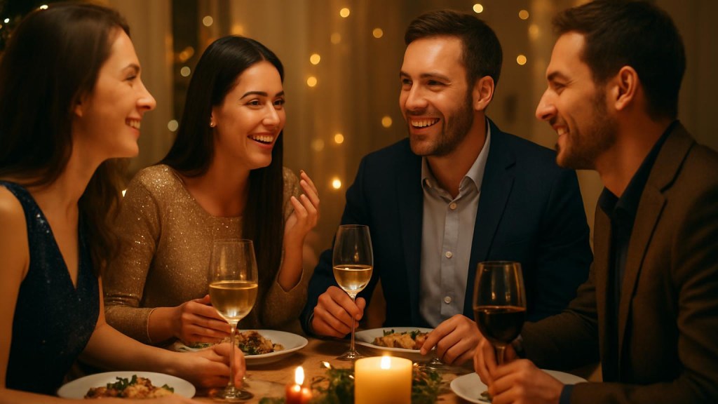 Gruppo di adulti in contesto sociale per Capodanno